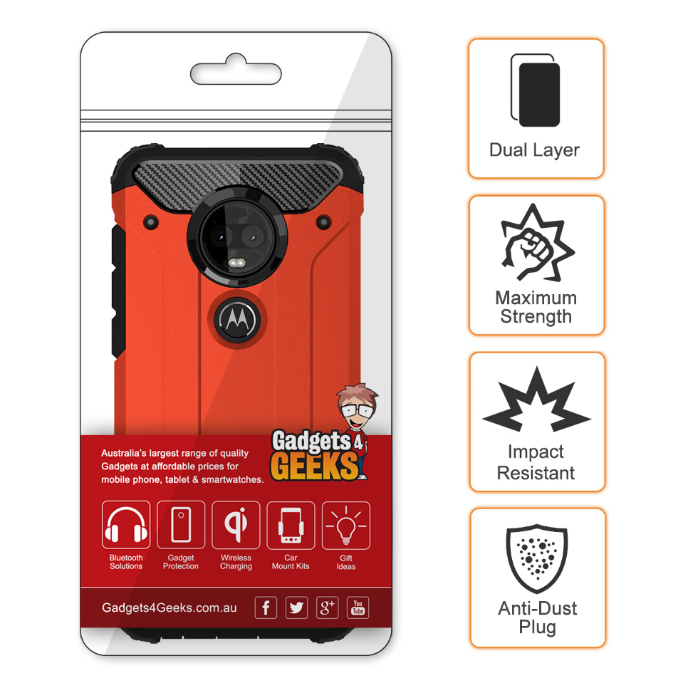 military defender shockproof case for motorola moto g7 plus red